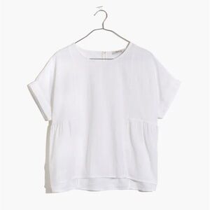 Cuffed-Sleeve Shirred Top- Madewell 100% cotton size Large